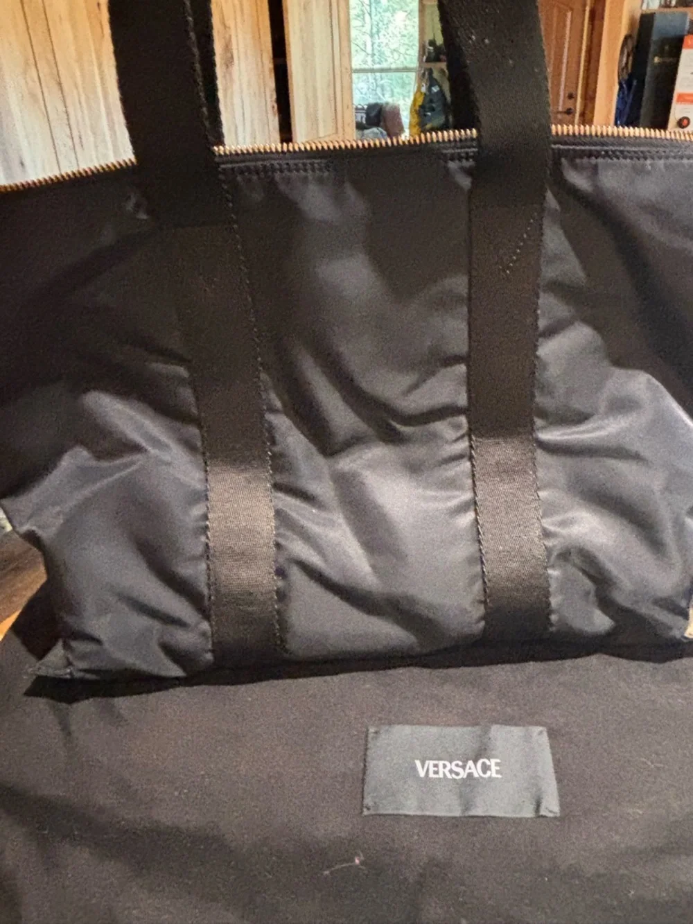 Versace Black Nylon Duffel Bag with Gold Medusa Accent - Picture 2 of 5